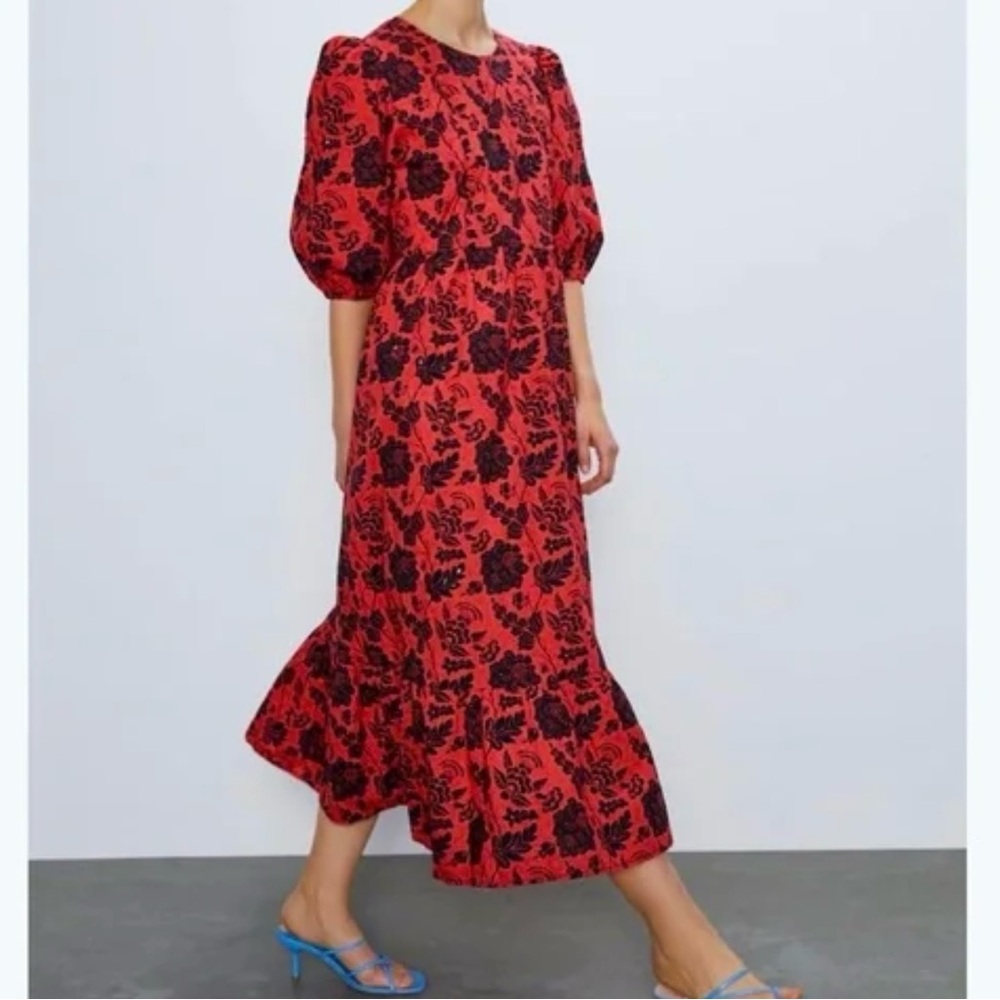 Floral Red and Black Dress